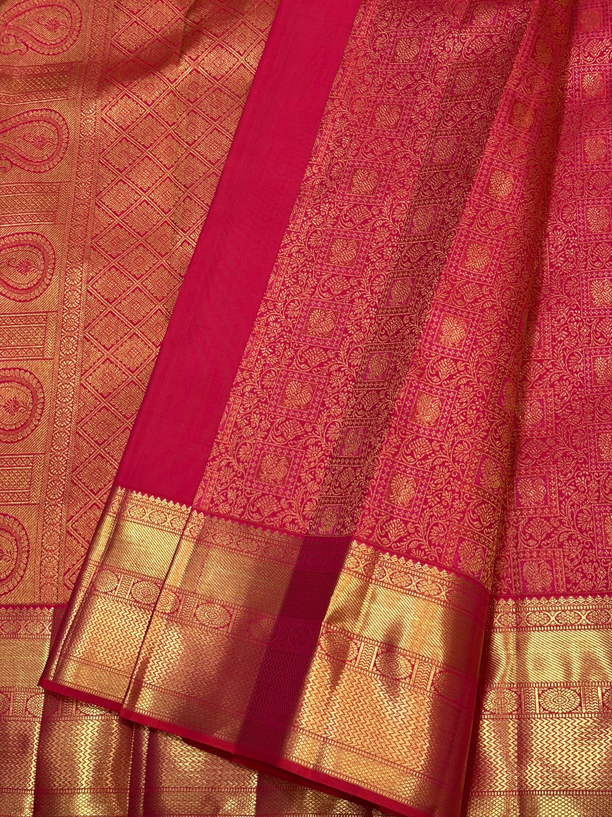Rani Pink Floral Brocade Kanchipuram Bridal Silk Saree